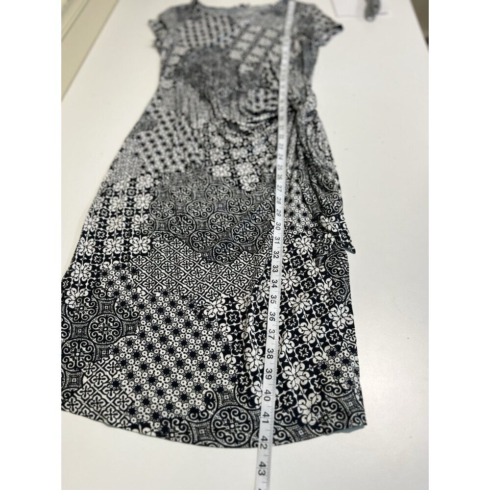 Lafayette 148 New York Faux Wrap Stretchy Black & White Abstract Dress Medium - Picture 6 of 8